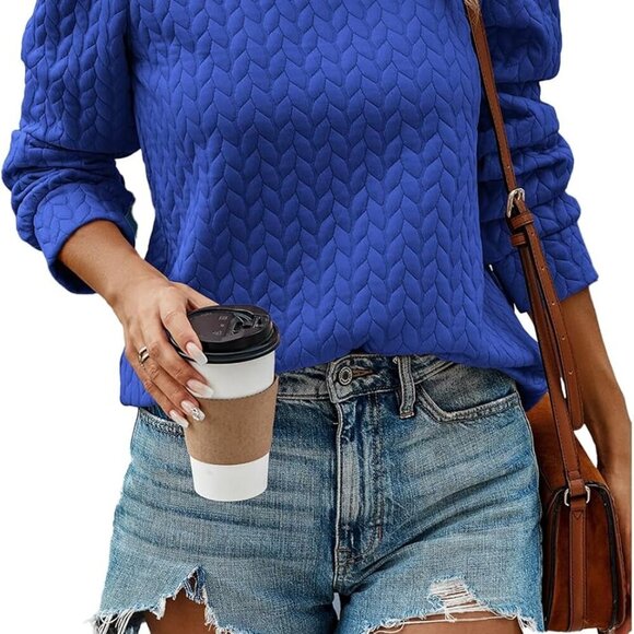Jewelry - Women's Puff Sleeve Sweatshirts 2024 Fall Fashion Casual Crewneck Solid Twist Te